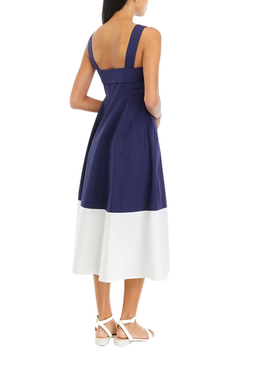 Womens Color Blocked Midi Dress