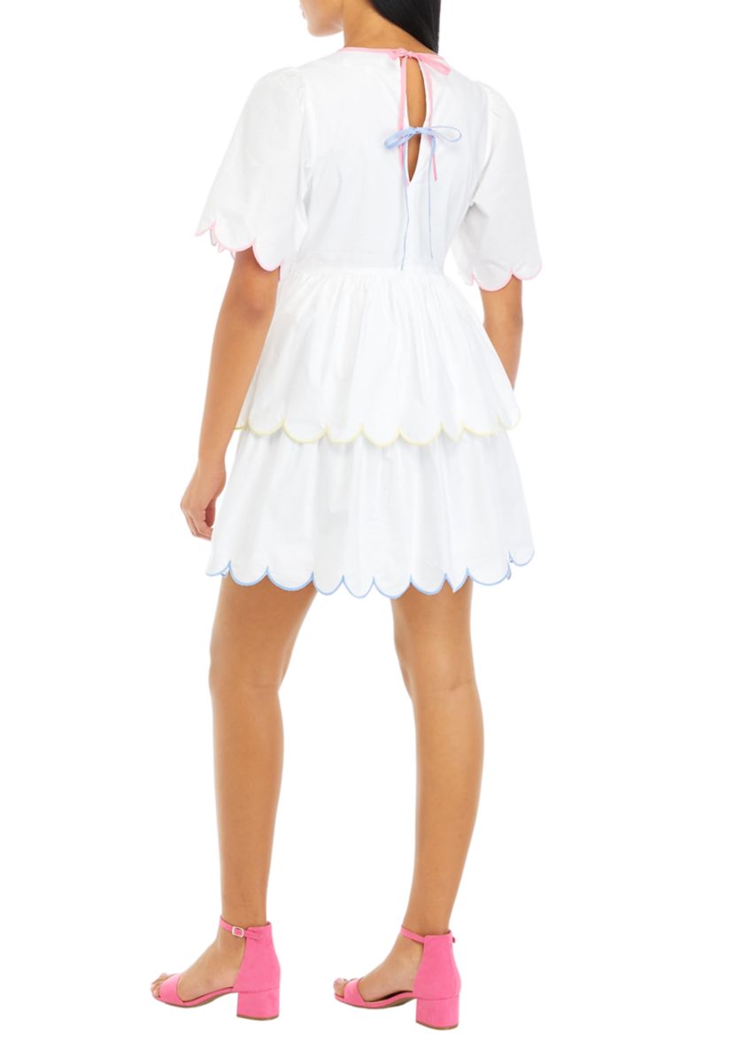 Womens Scallop Embroidery Mini Dress