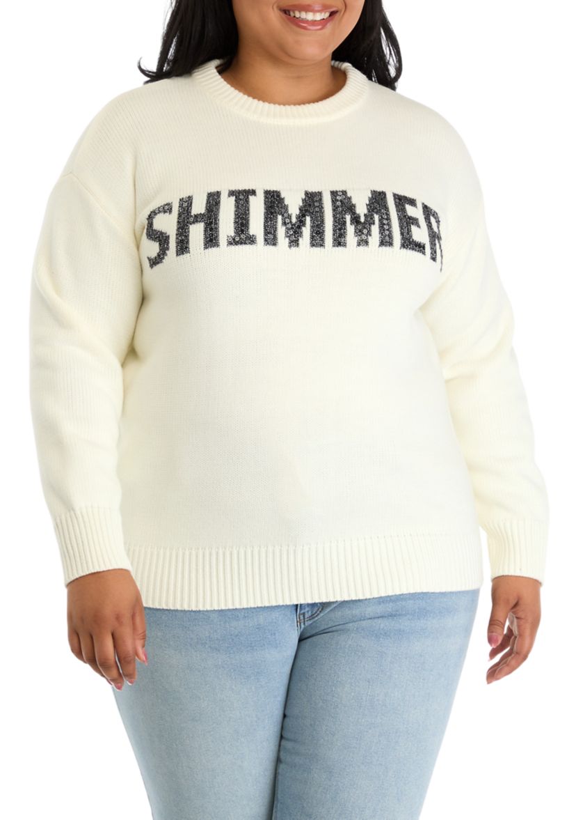 Plus Size Holiday Sequins Lettering Sweater 