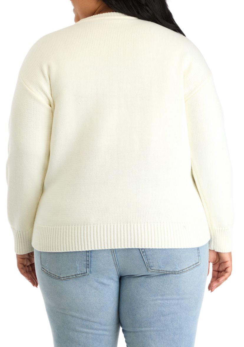 Plus Size Holiday Sequins Lettering Sweater 