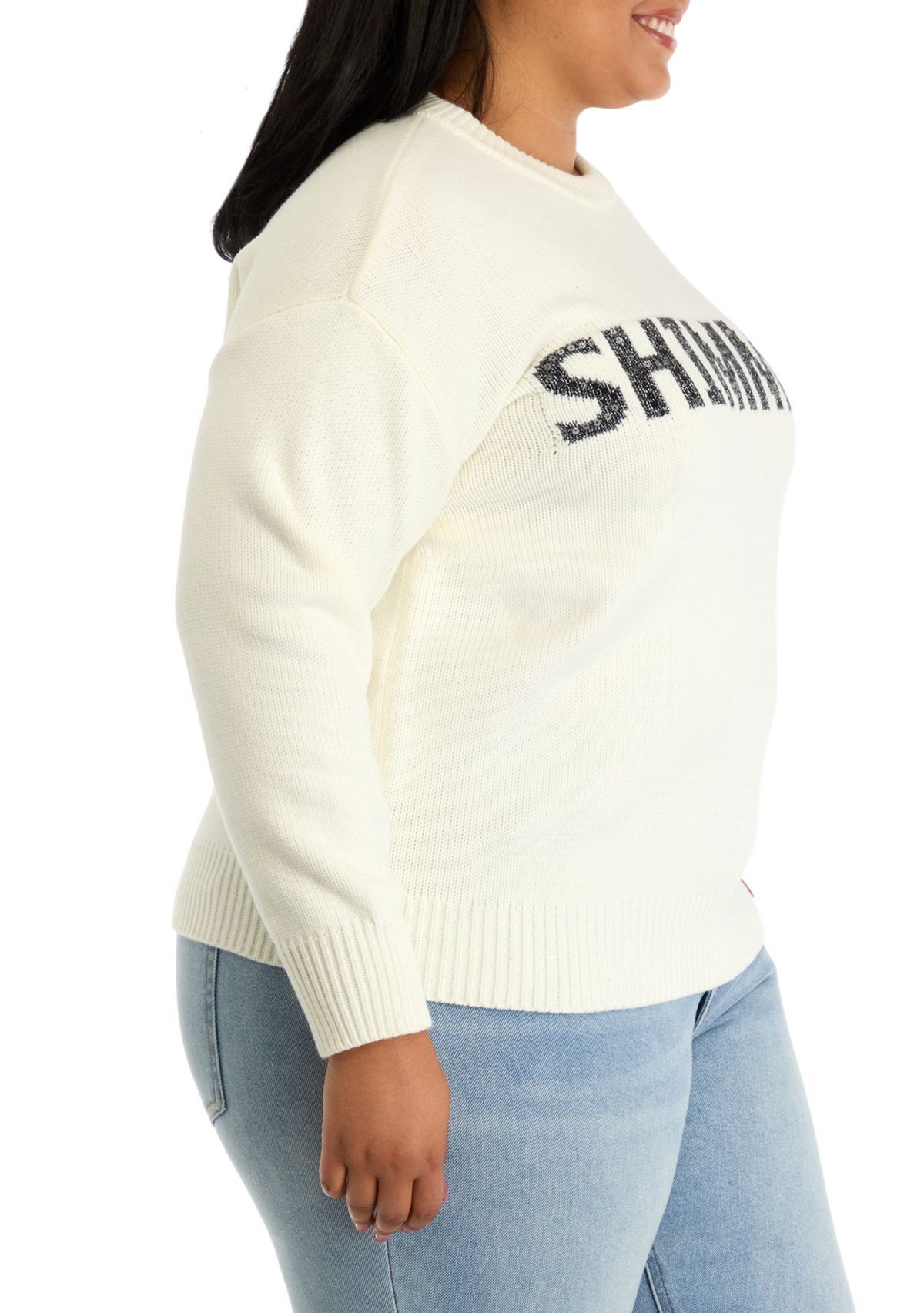 Plus Size Holiday Sequins Lettering Sweater 