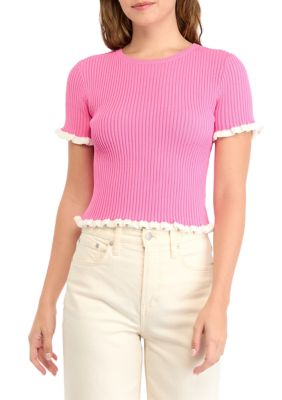 ENGLISH FACTORY Women's Ruffle Detailed Knit Top