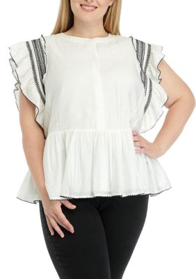 Plus Smocked Ruffled Top with Scallop Hem