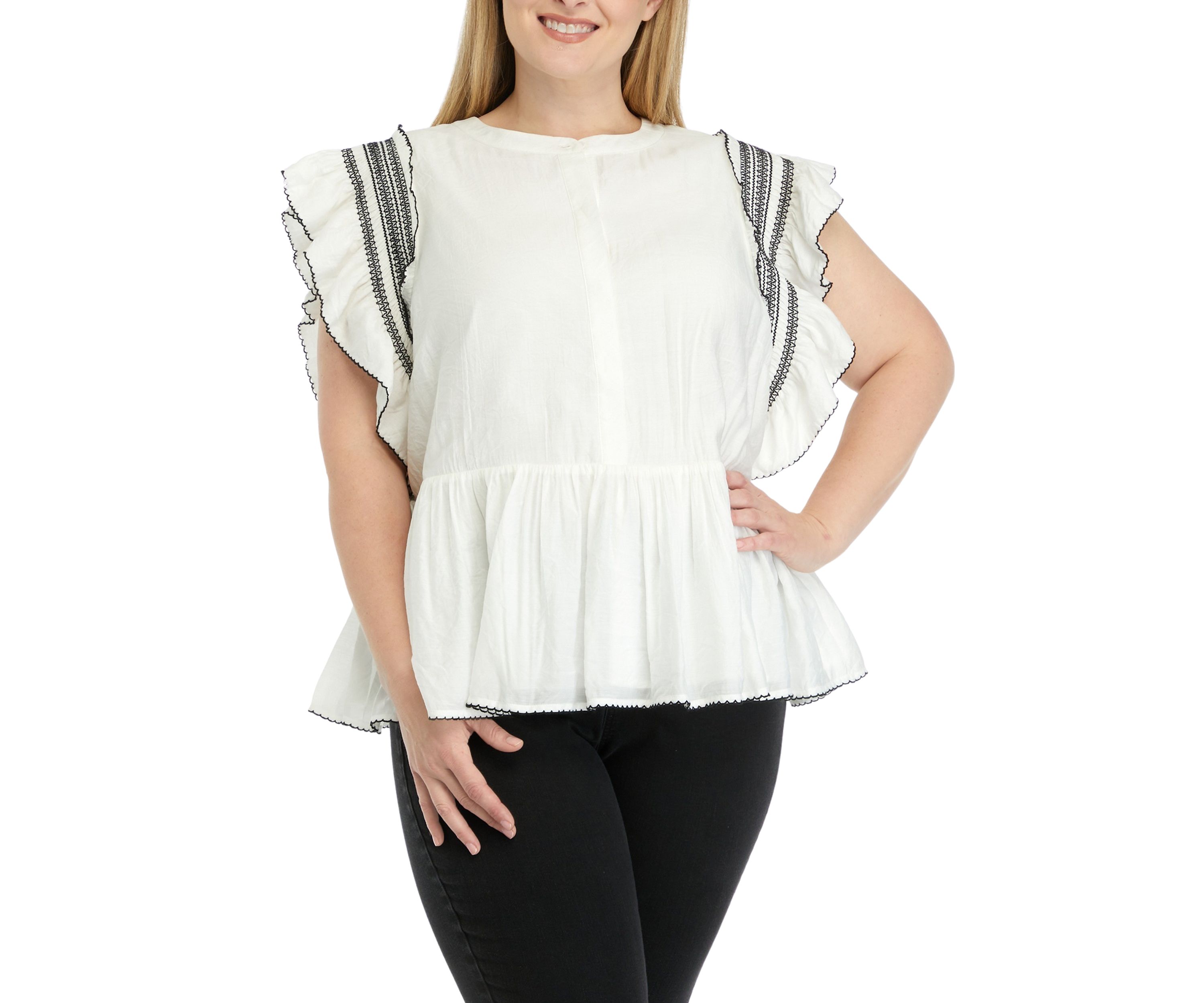Plus Size Smocked Ruffled Top with Scallop Hem