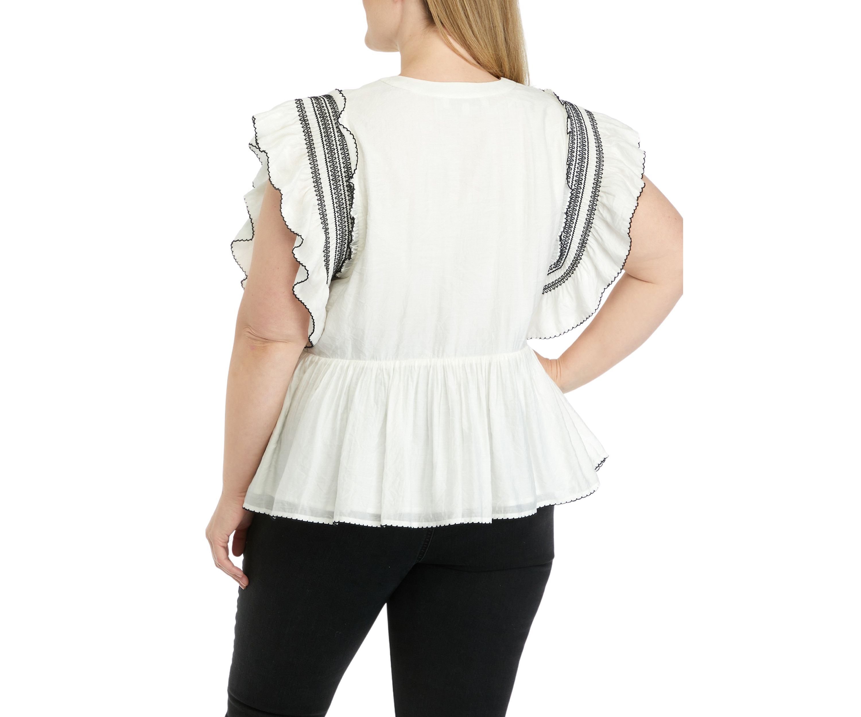 Plus Size Smocked Ruffled Top with Scallop Hem