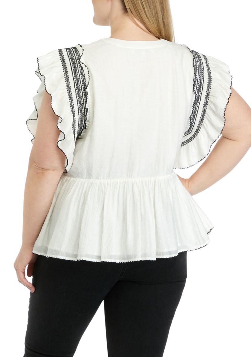Plus Size Smocked Ruffled Top with Scallop Hem