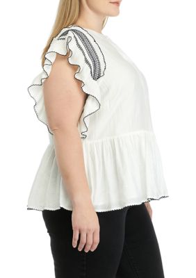 Plus Smocked Ruffled Top with Scallop Hem