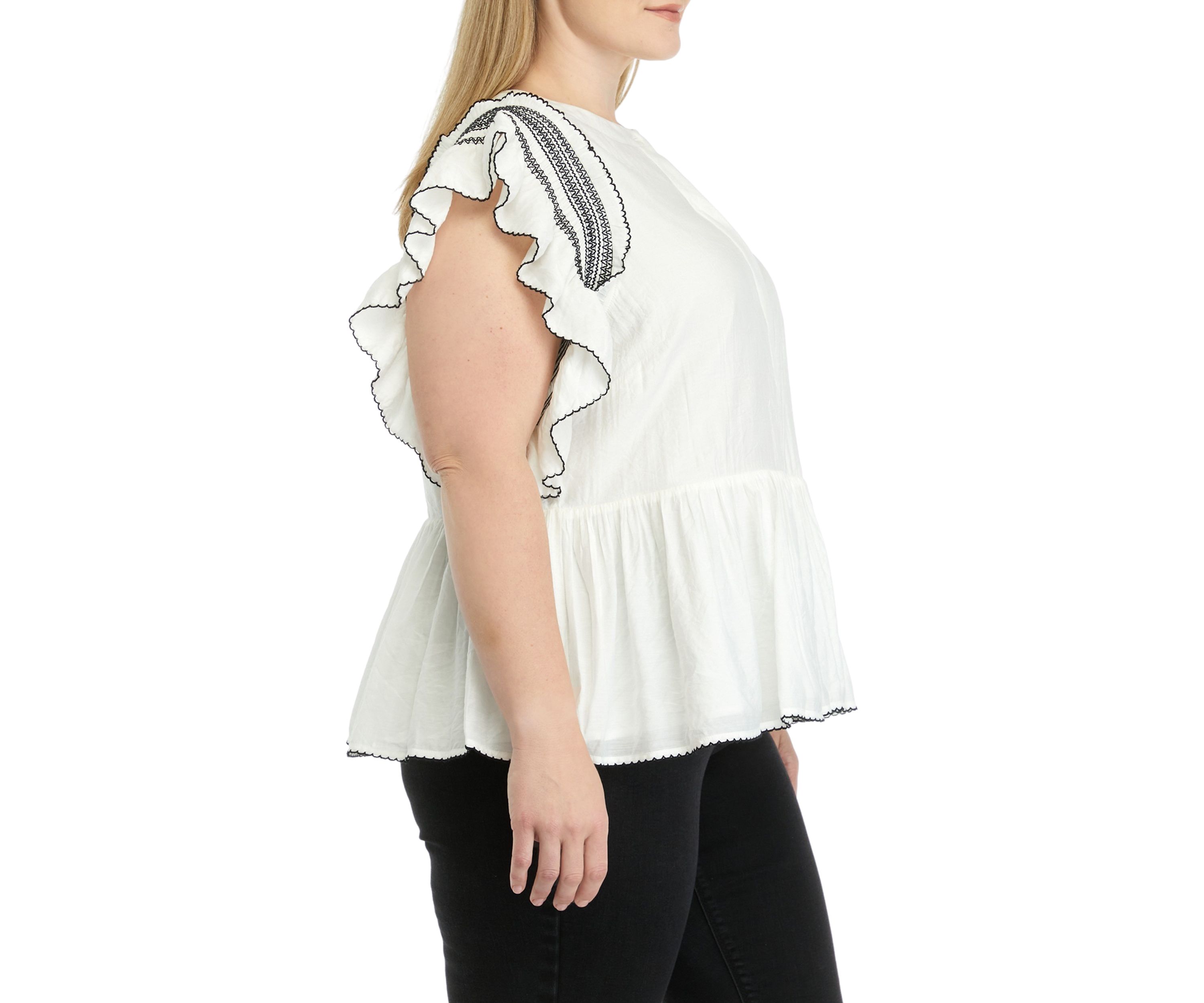 Plus Size Smocked Ruffled Top with Scallop Hem