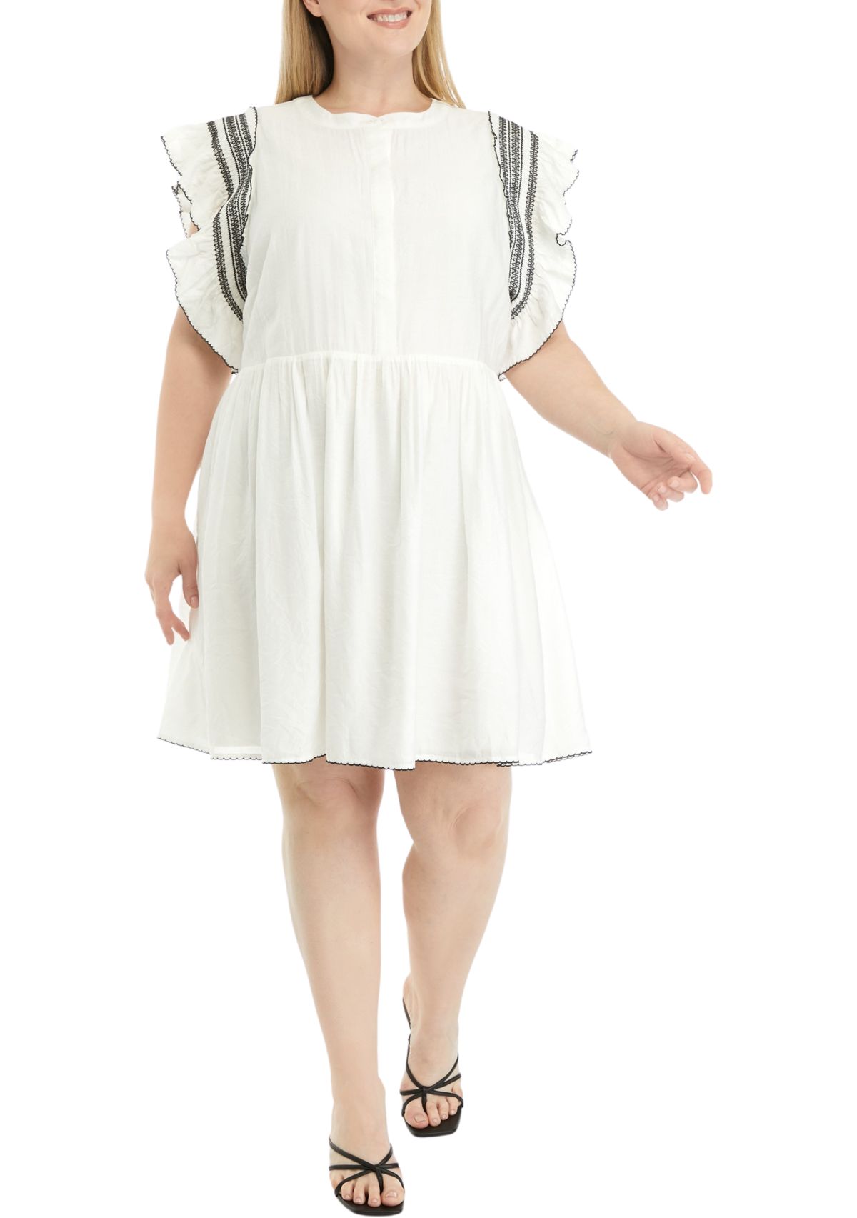  Plus Size Smocked Ruffled Top with Scallop Hem 