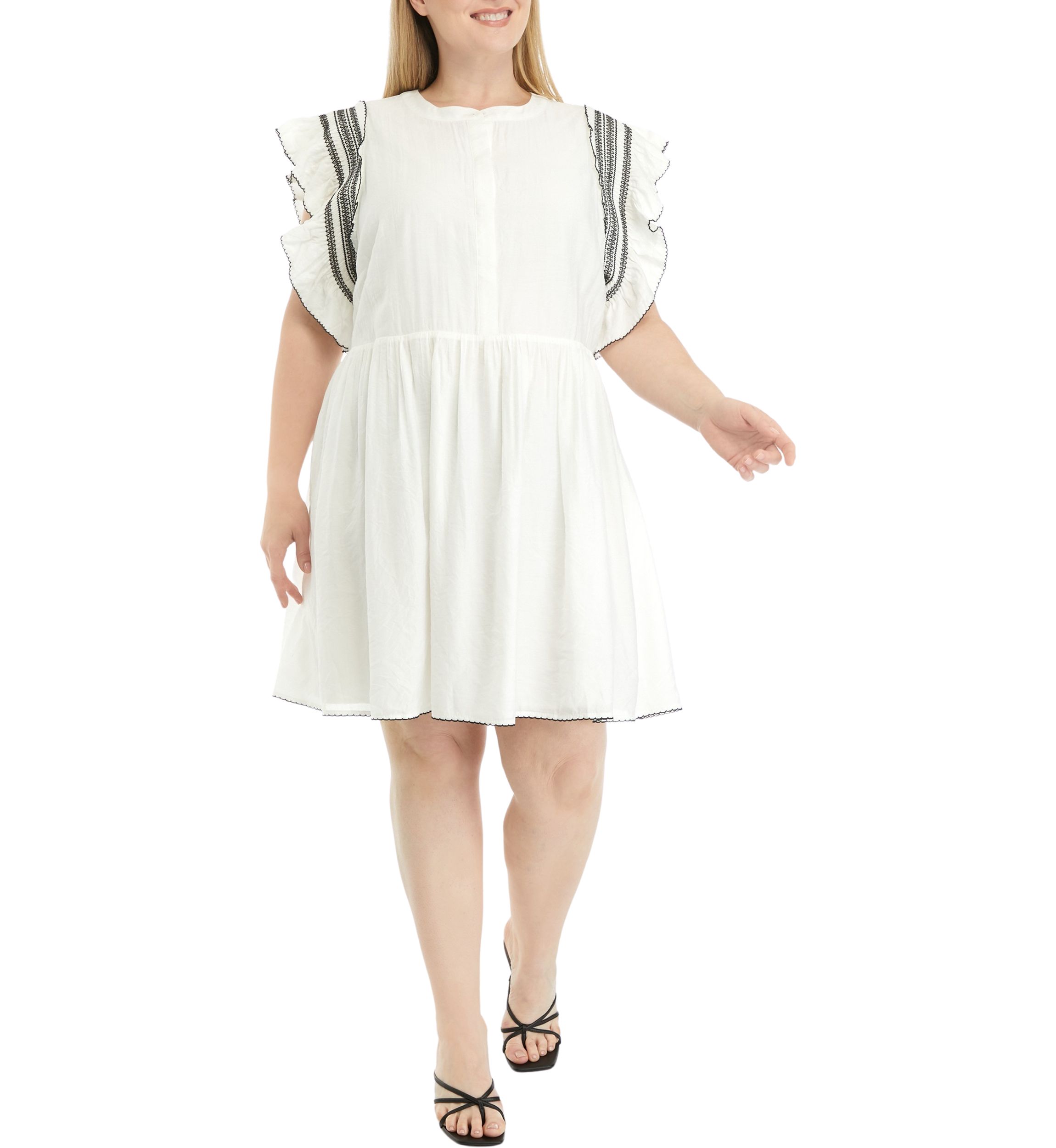  Plus Size Smocked Ruffled Top with Scallop Hem 