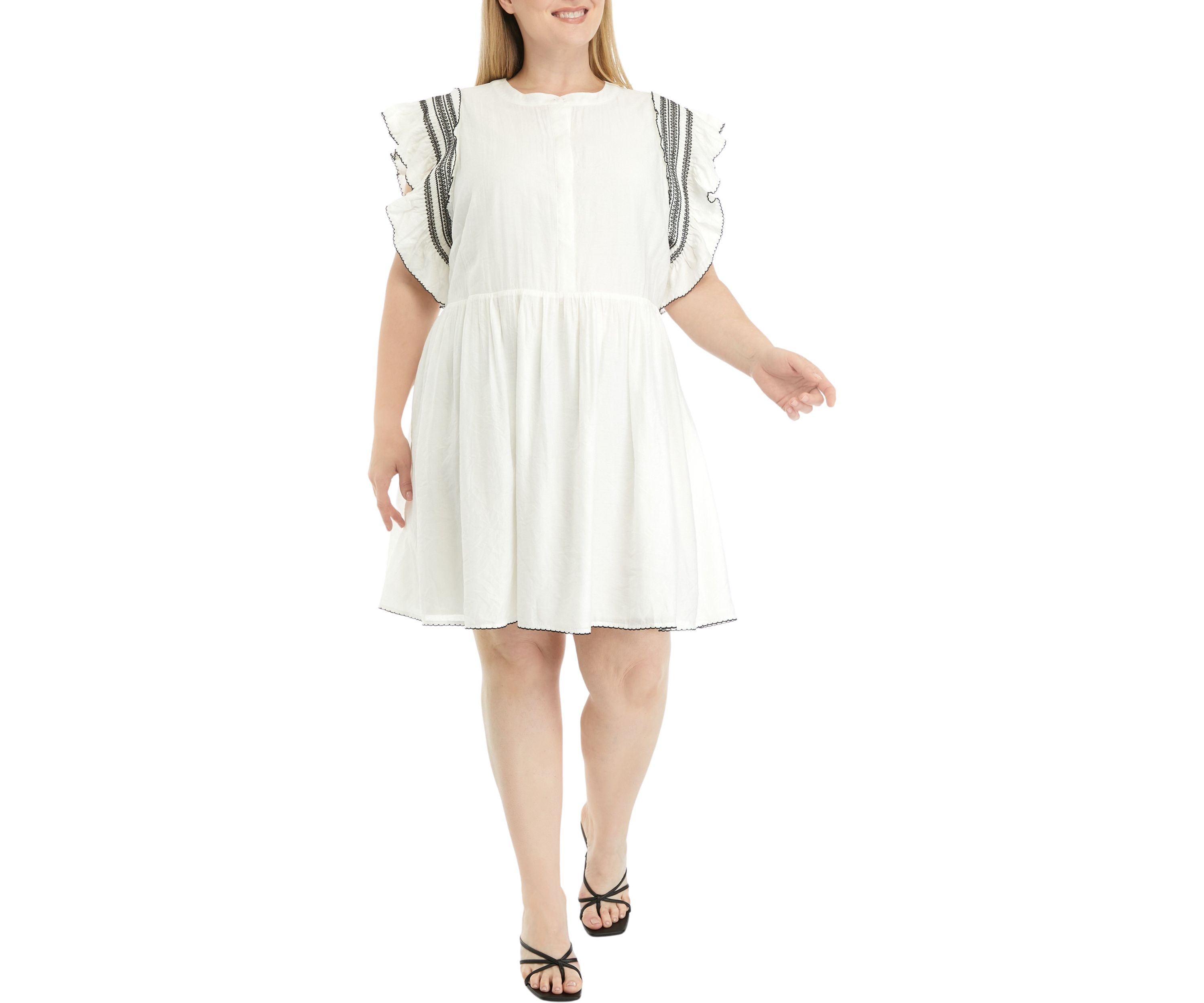  Plus Size Smocked Ruffled Top with Scallop Hem 