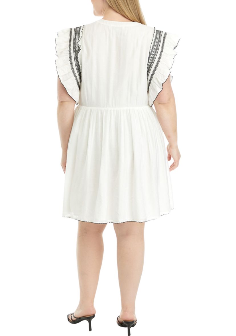  Plus Size Smocked Ruffled Top with Scallop Hem 