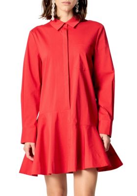 ENGLISH FACTORY Women's Collar Flare Skirt Dress, Red, Medium
