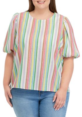 ENGLISH FACTORY Women's Plus Size Printed Puff Sleeve Top