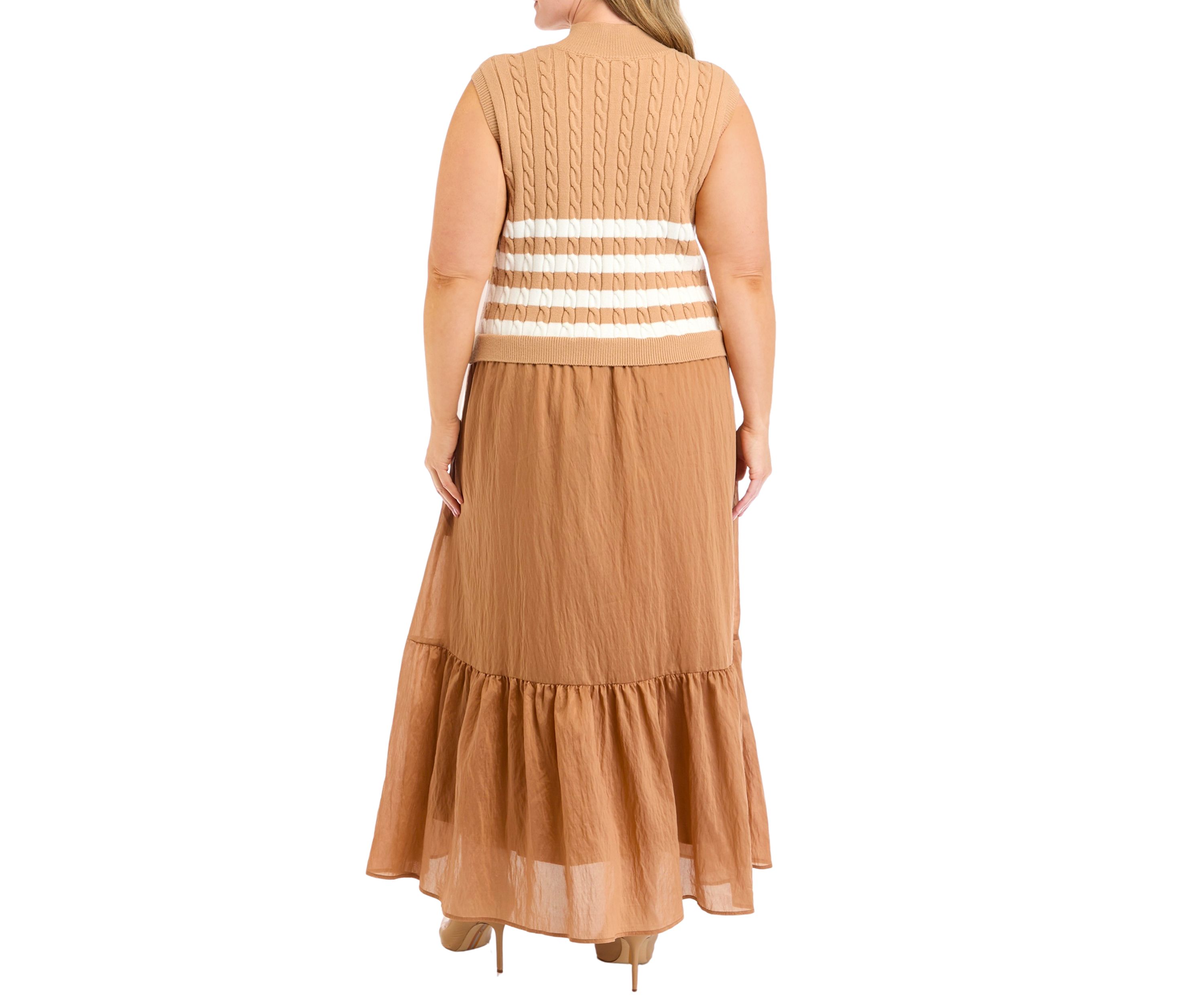 Plus Size Sleeveless Mixed Media Midi Dress
