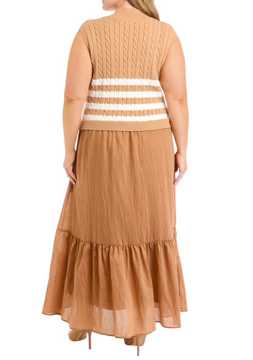 Plus Size Sleeveless Mixed Media Midi Dress