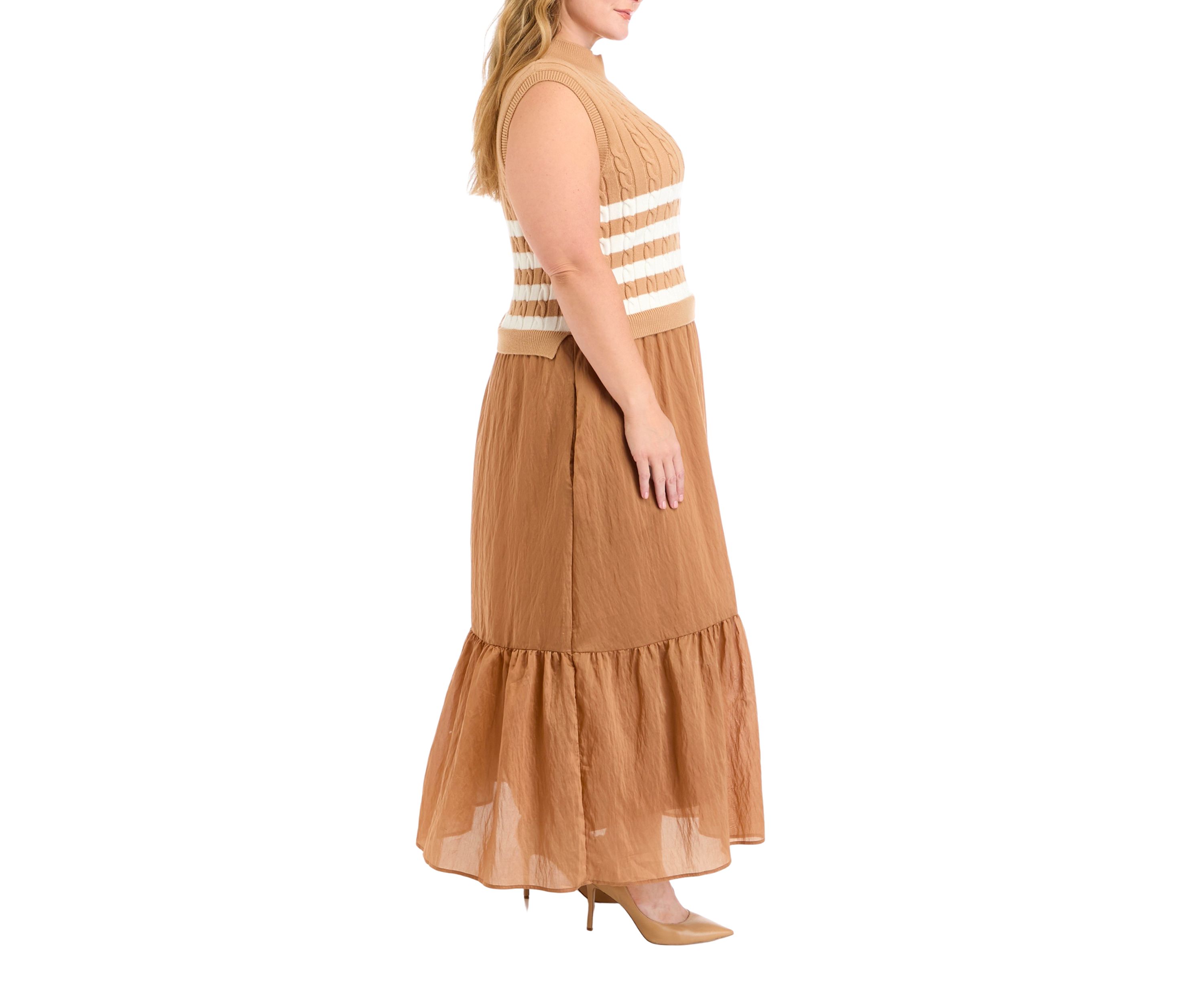 Plus Size Sleeveless Mixed Media Midi Dress