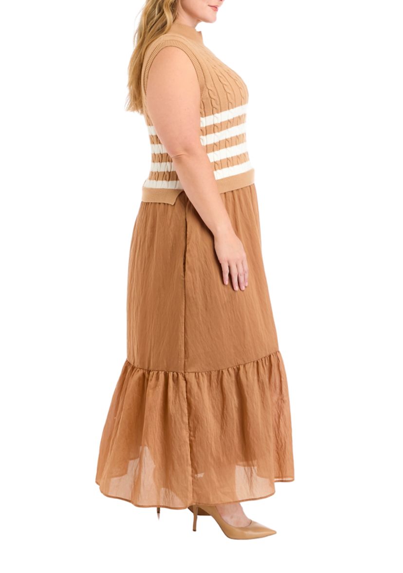 Plus Size Sleeveless Mixed Media Midi Dress
