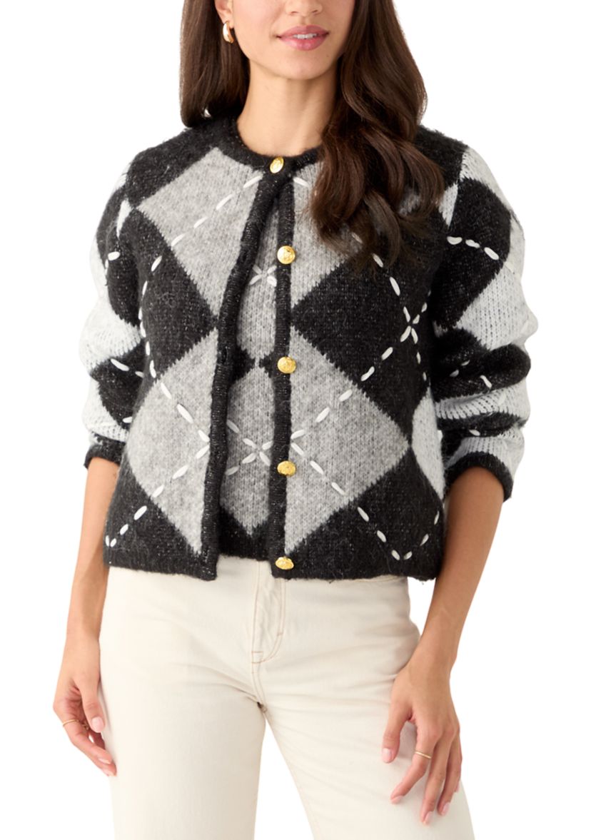 Womens Argyle Knit Cardigan 