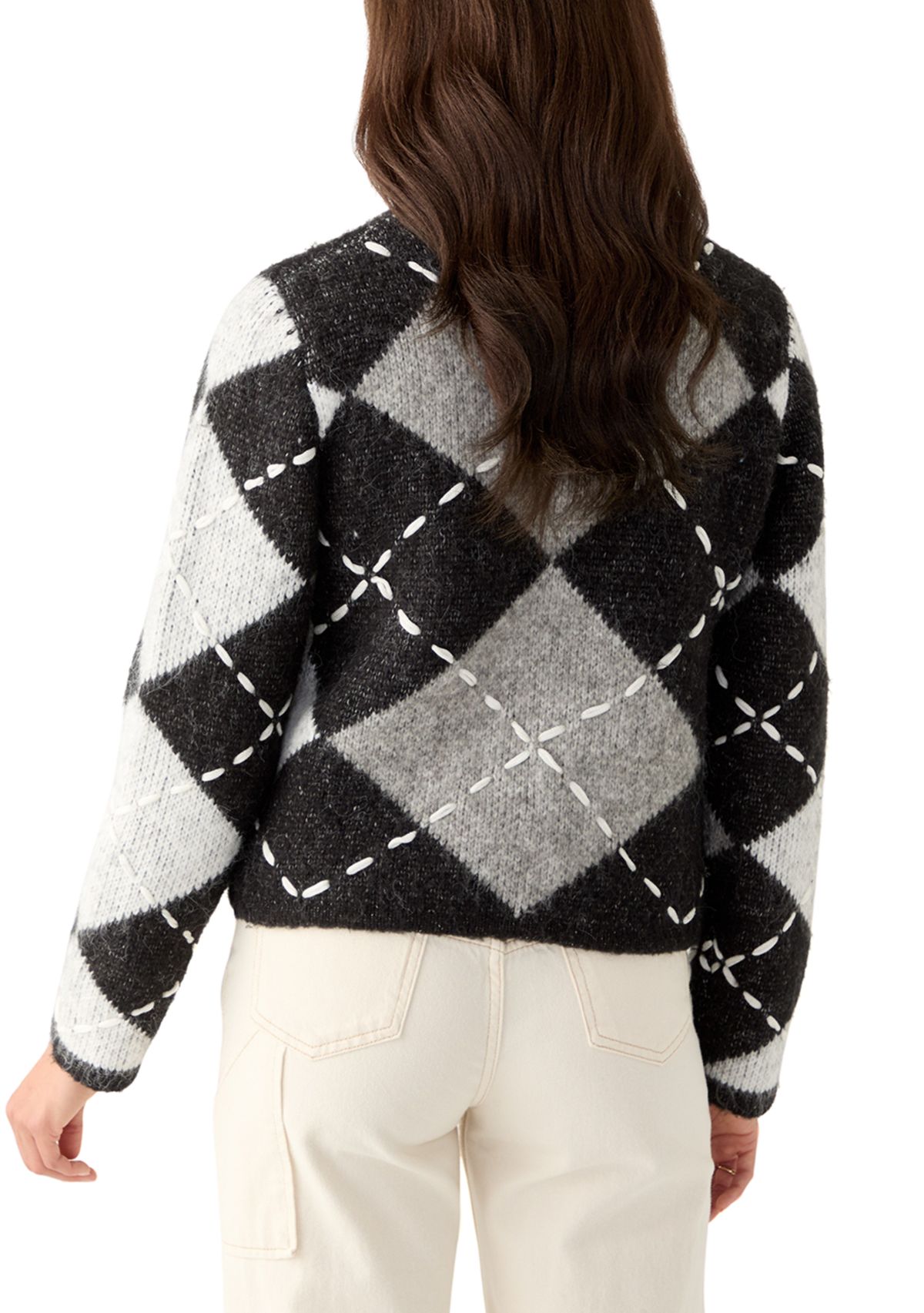 Womens Argyle Knit Cardigan 