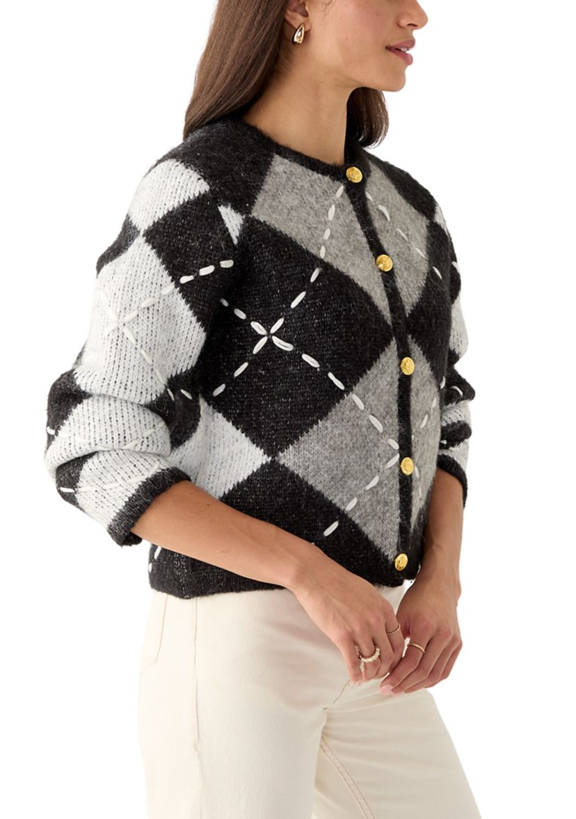 Womens Argyle Knit Cardigan 