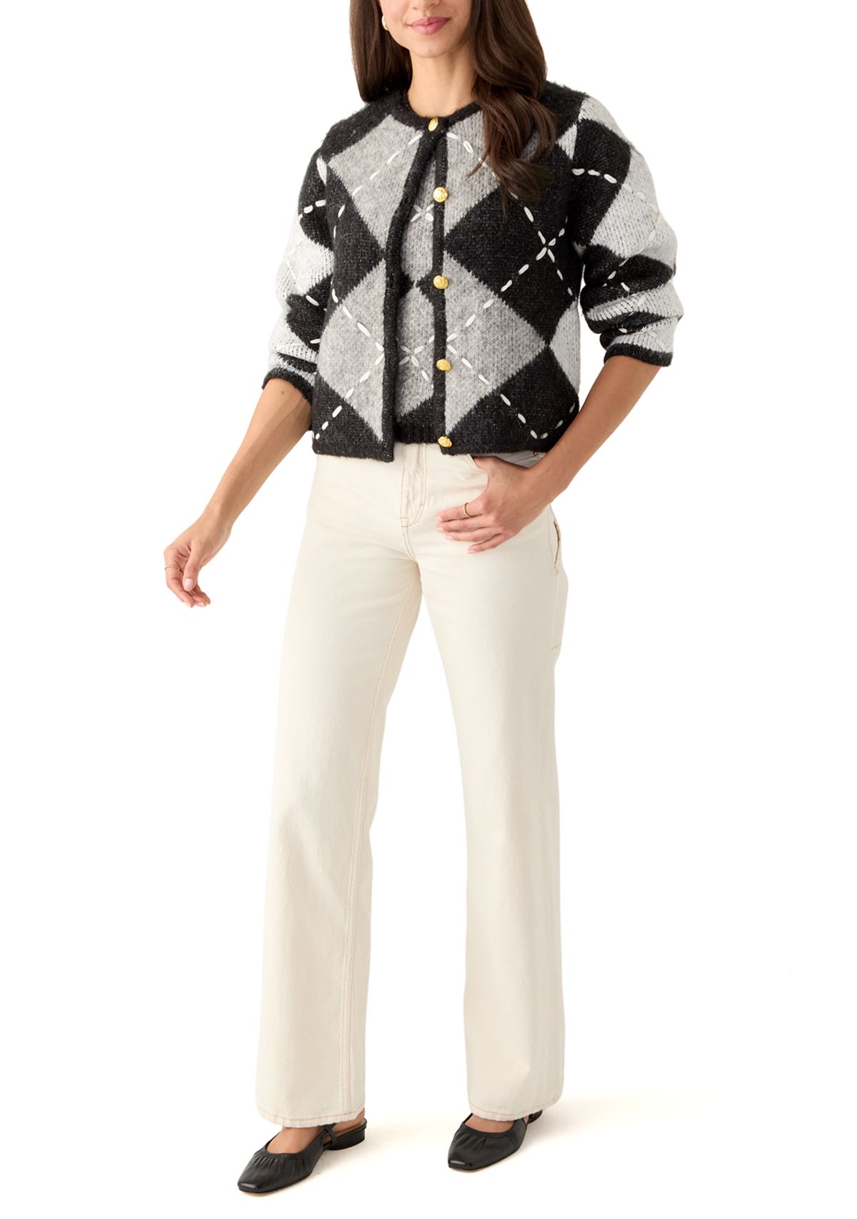 Womens Argyle Knit Cardigan 