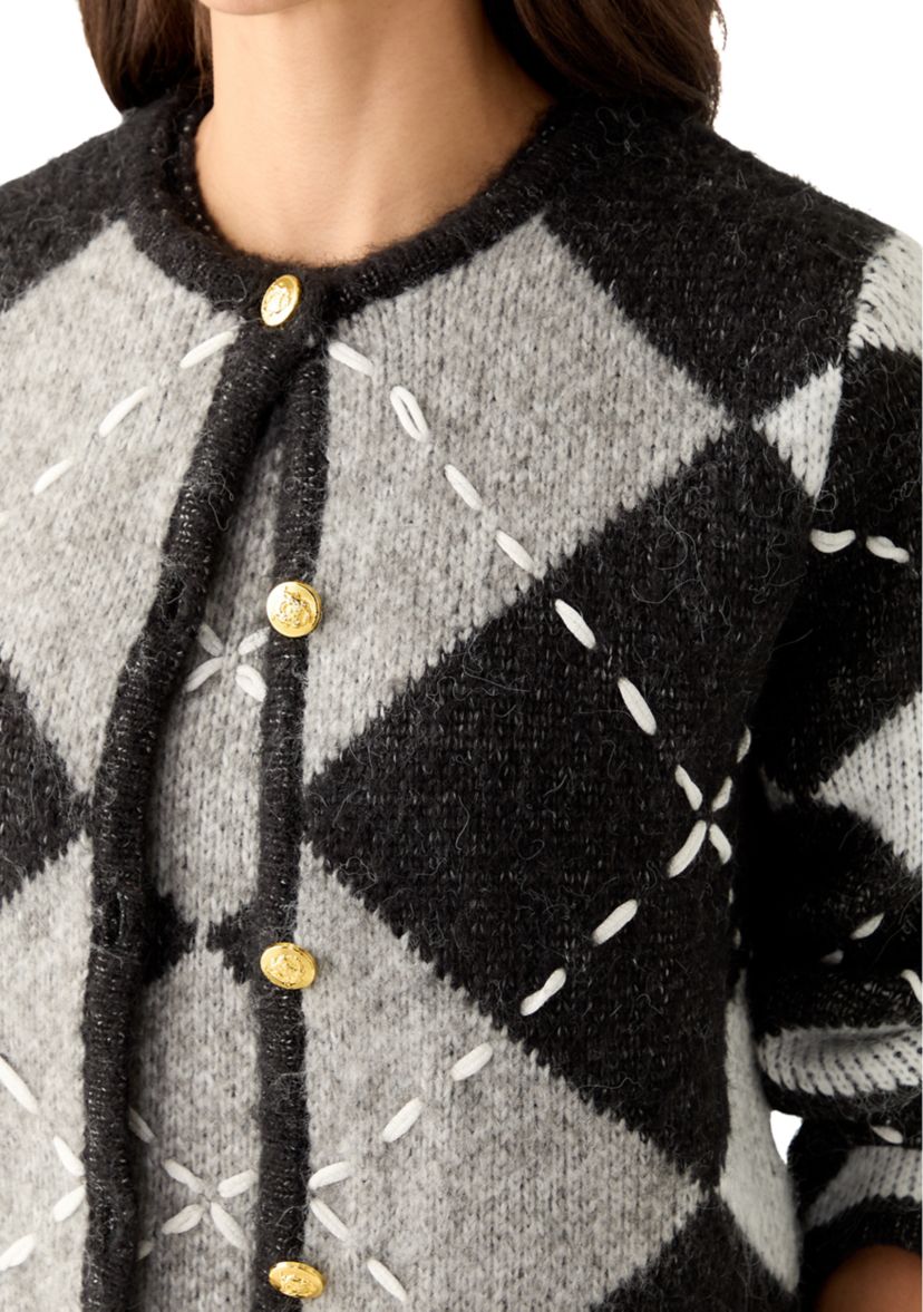 Womens Argyle Knit Cardigan 