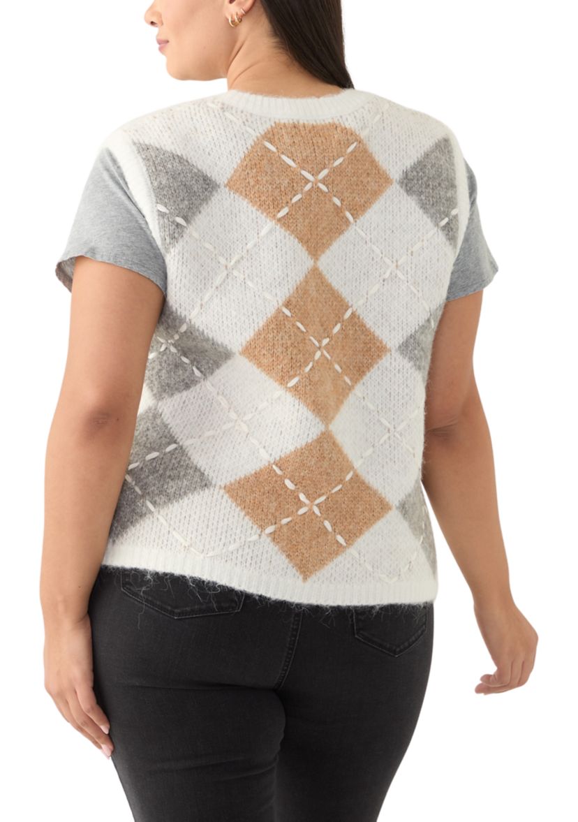 Plus Size Argyle Knit Vest 