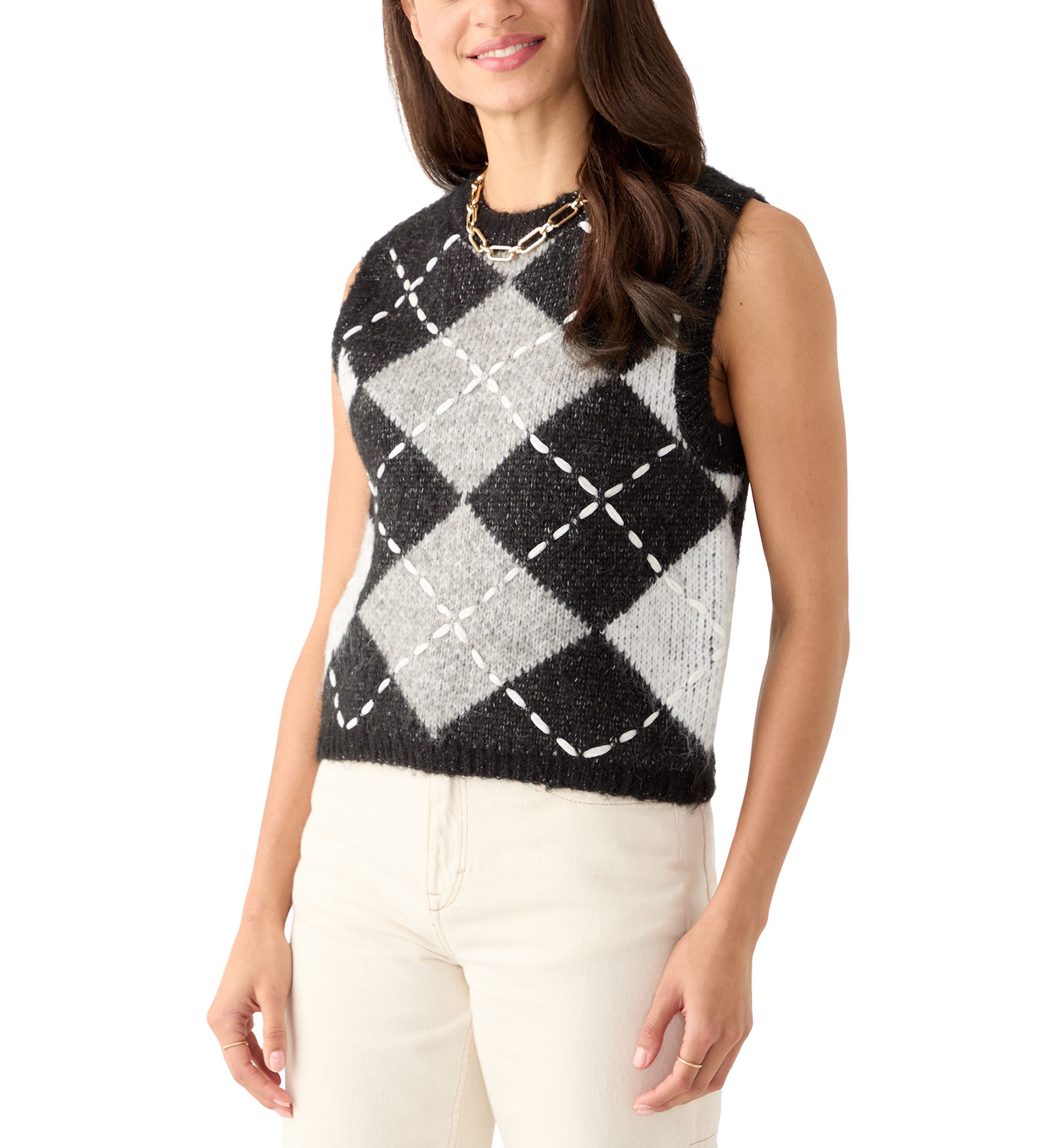 ENGLISH FACTORY Women's Sleeveless Argyle Knit Sweater Vest | Belk