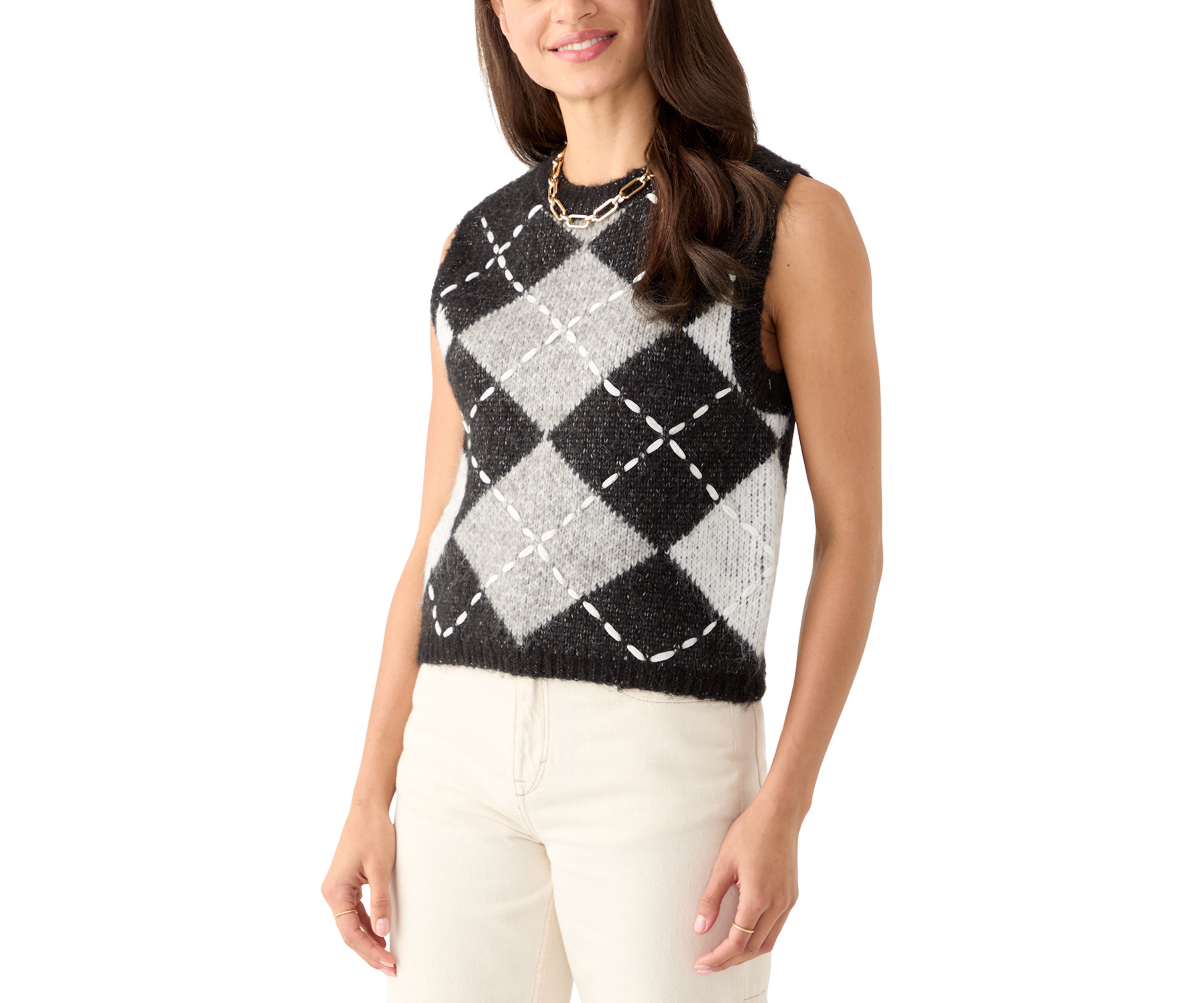 Womens Sleeveless Argyle Knit Sweater Vest 