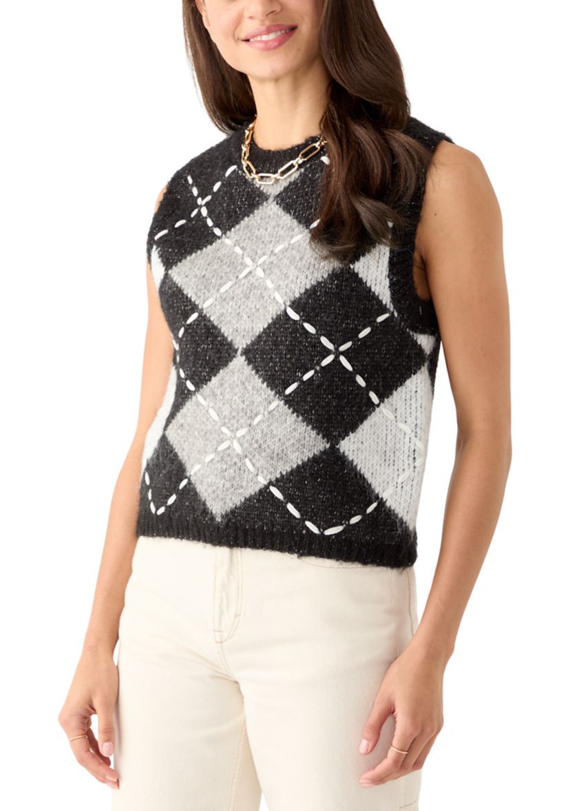 Womens Sleeveless Argyle Knit Sweater Vest 