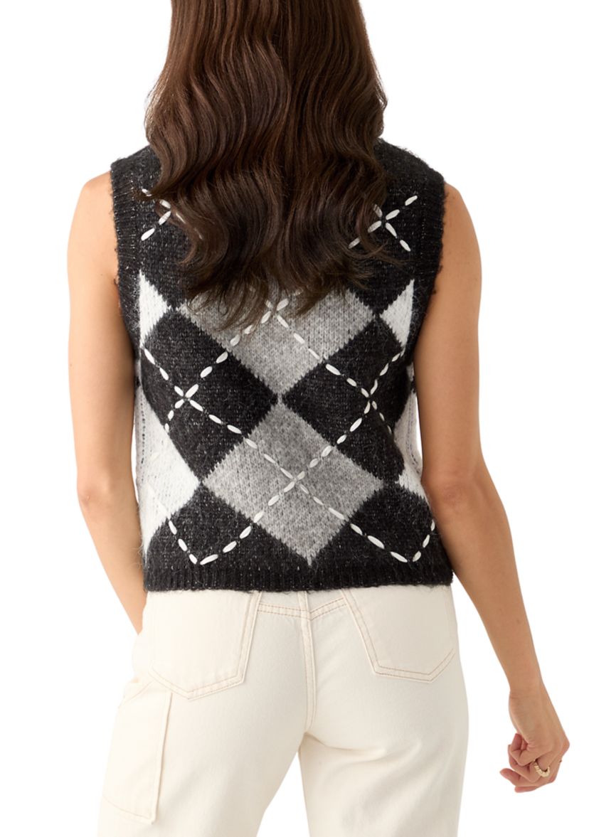 Womens Sleeveless Argyle Knit Sweater Vest 