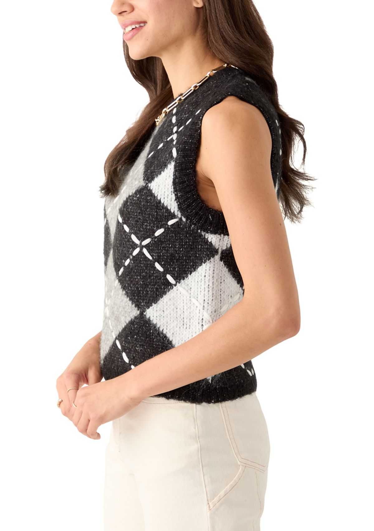 Womens Sleeveless Argyle Knit Sweater Vest 