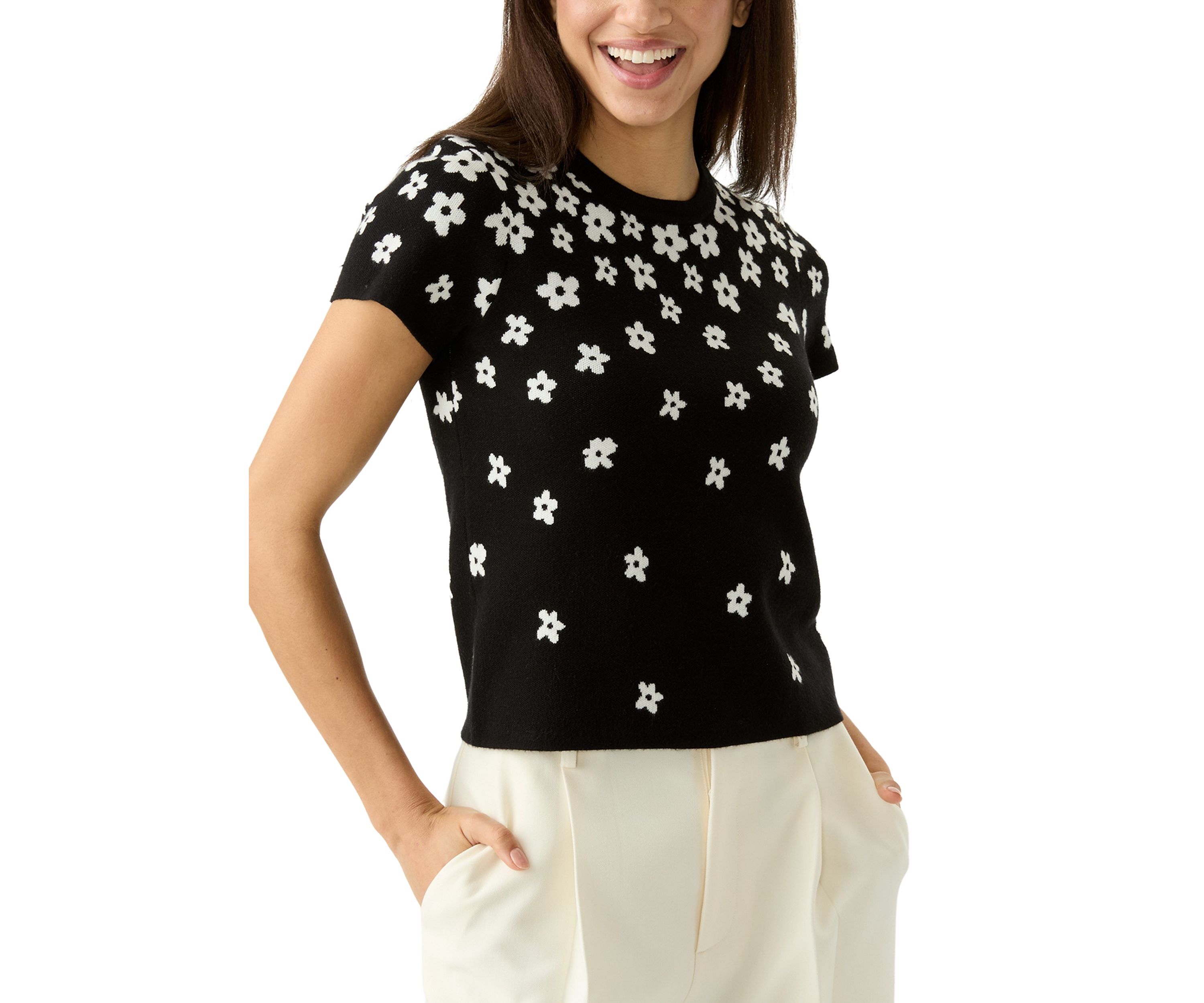 Short Sleeve Flower Knit Top 