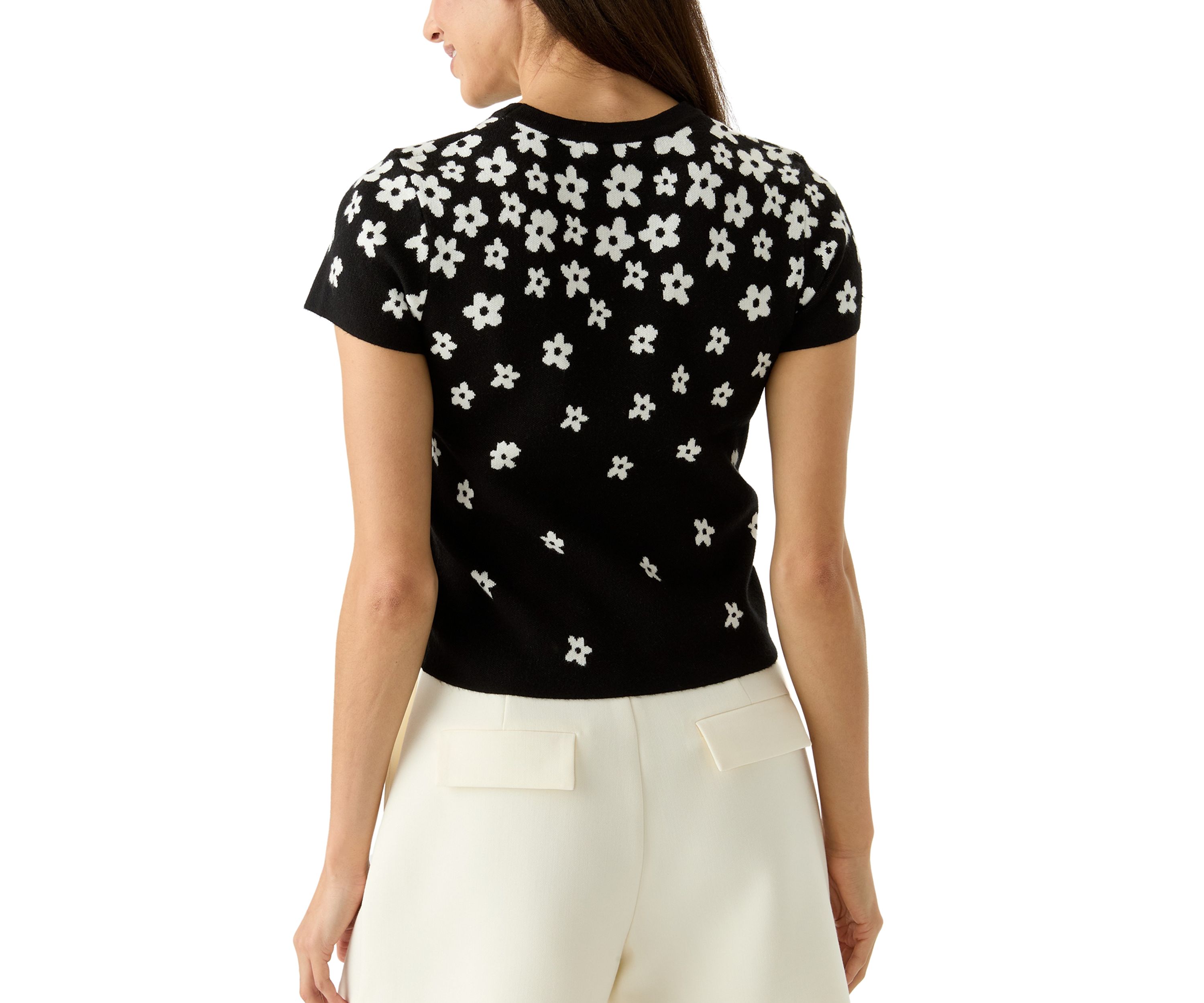 Short Sleeve Flower Knit Top 