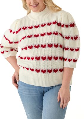 ENGLISH FACTORY Women's Plus Size Heart Stripe Detail Sweater