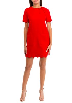 ENGLISH FACTORY Women's Scallop Mini Dress, Red, Small