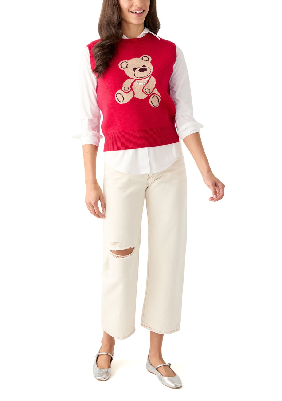 Womens Teddy Bear Knit Vest 