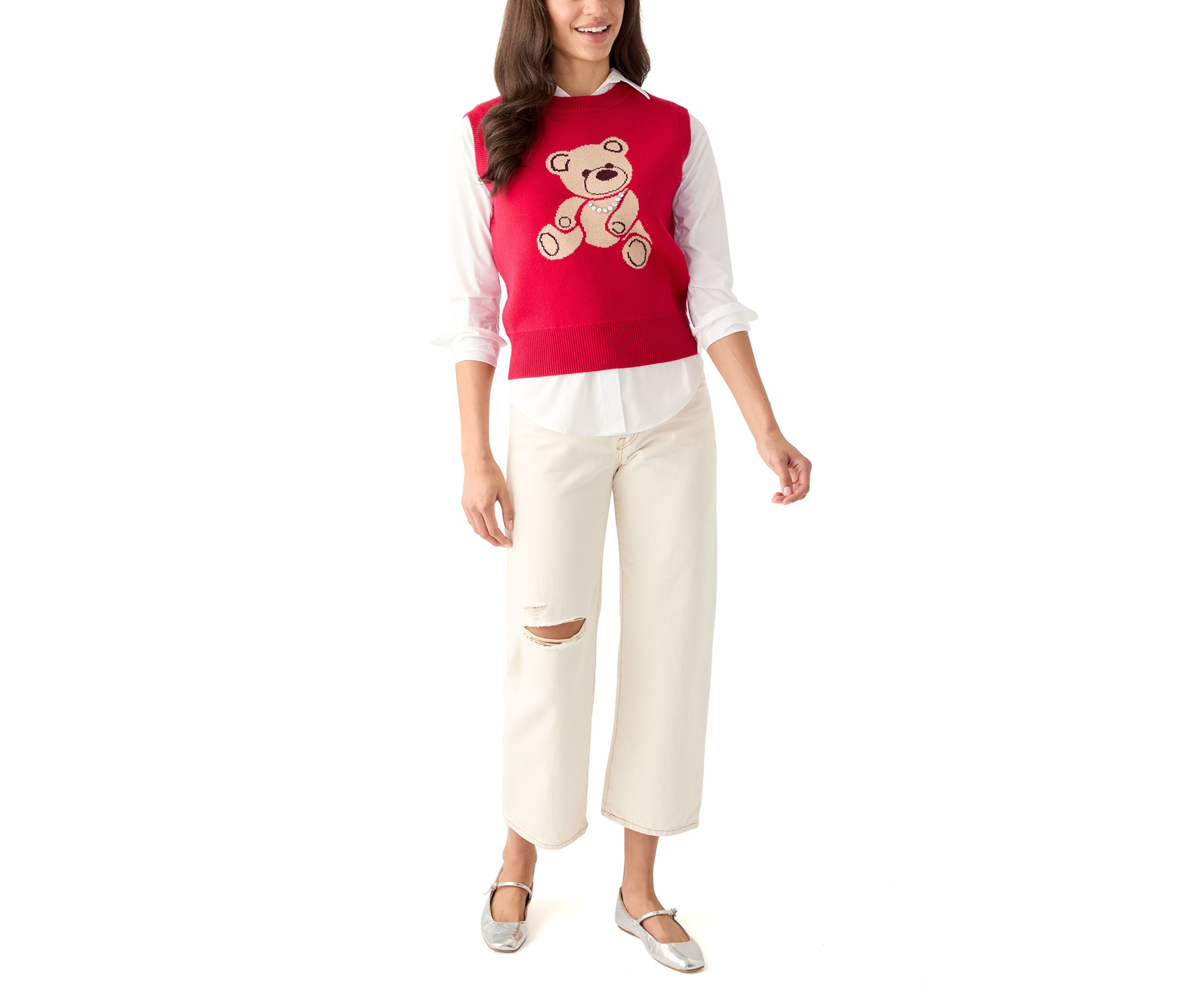 Womens Teddy Bear Knit Vest 
