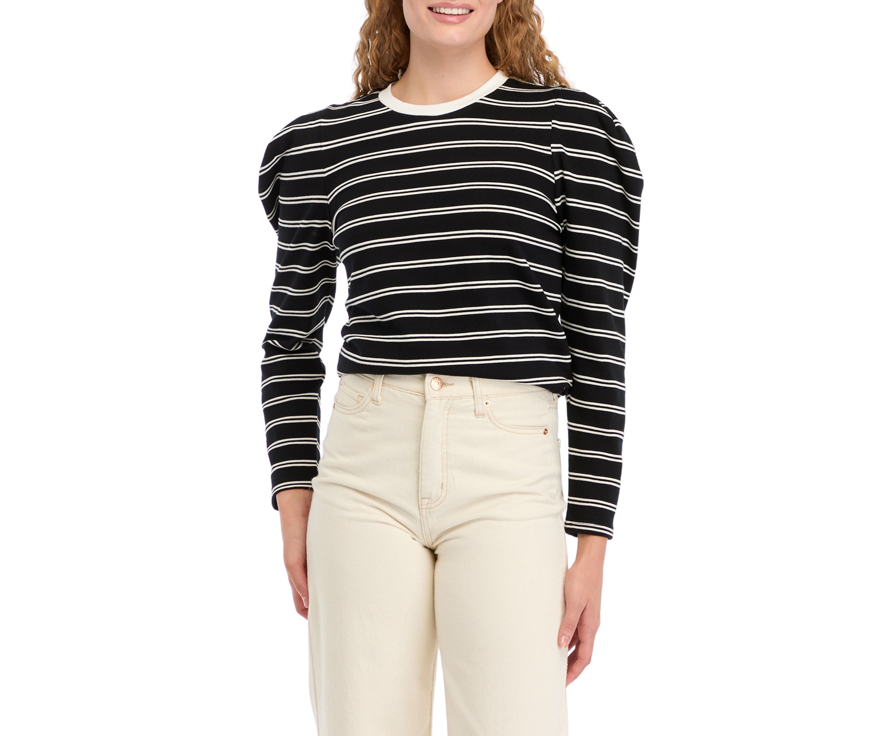Womens Striped Puff Sleeve Top