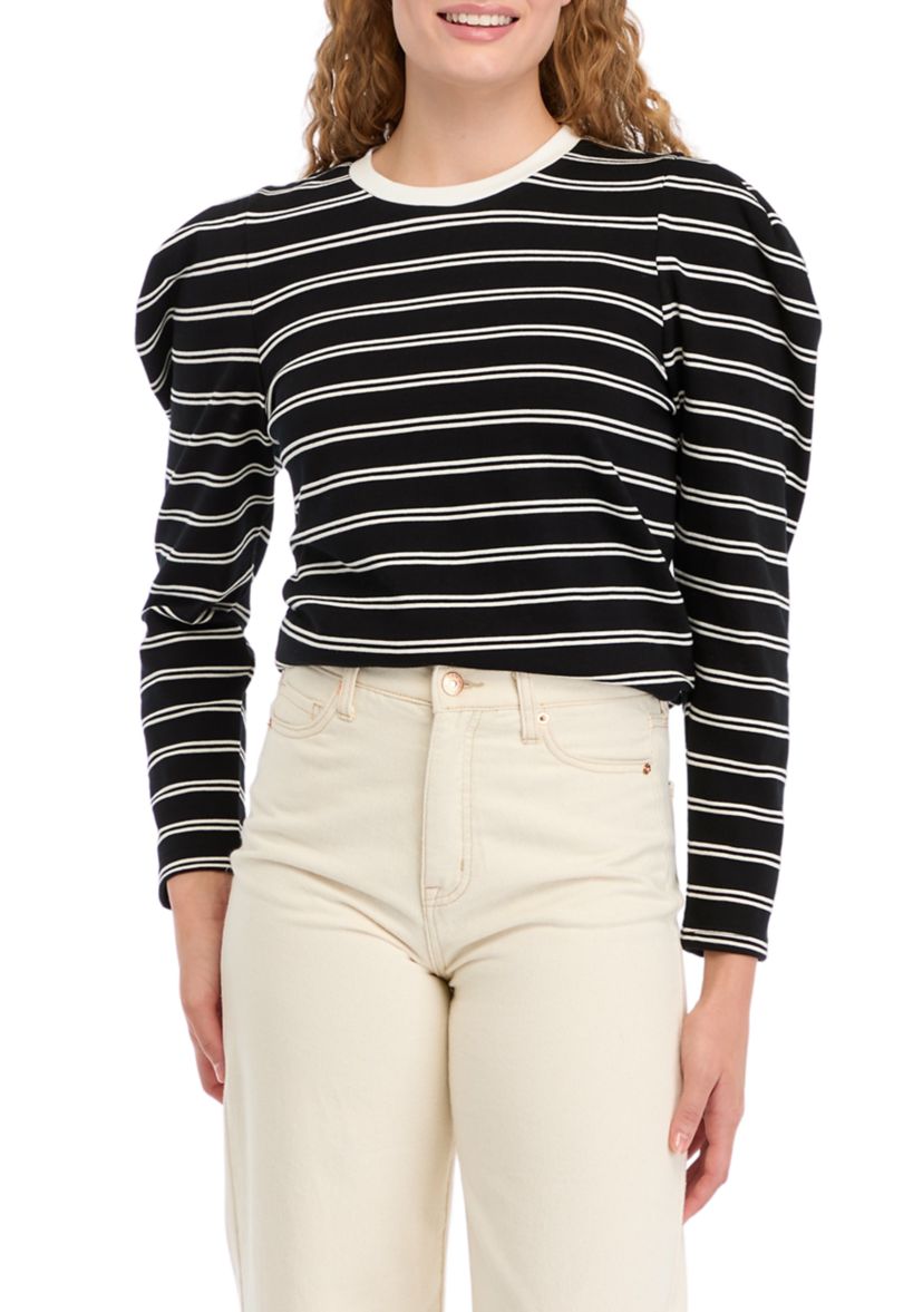 Womens Striped Puff Sleeve Top