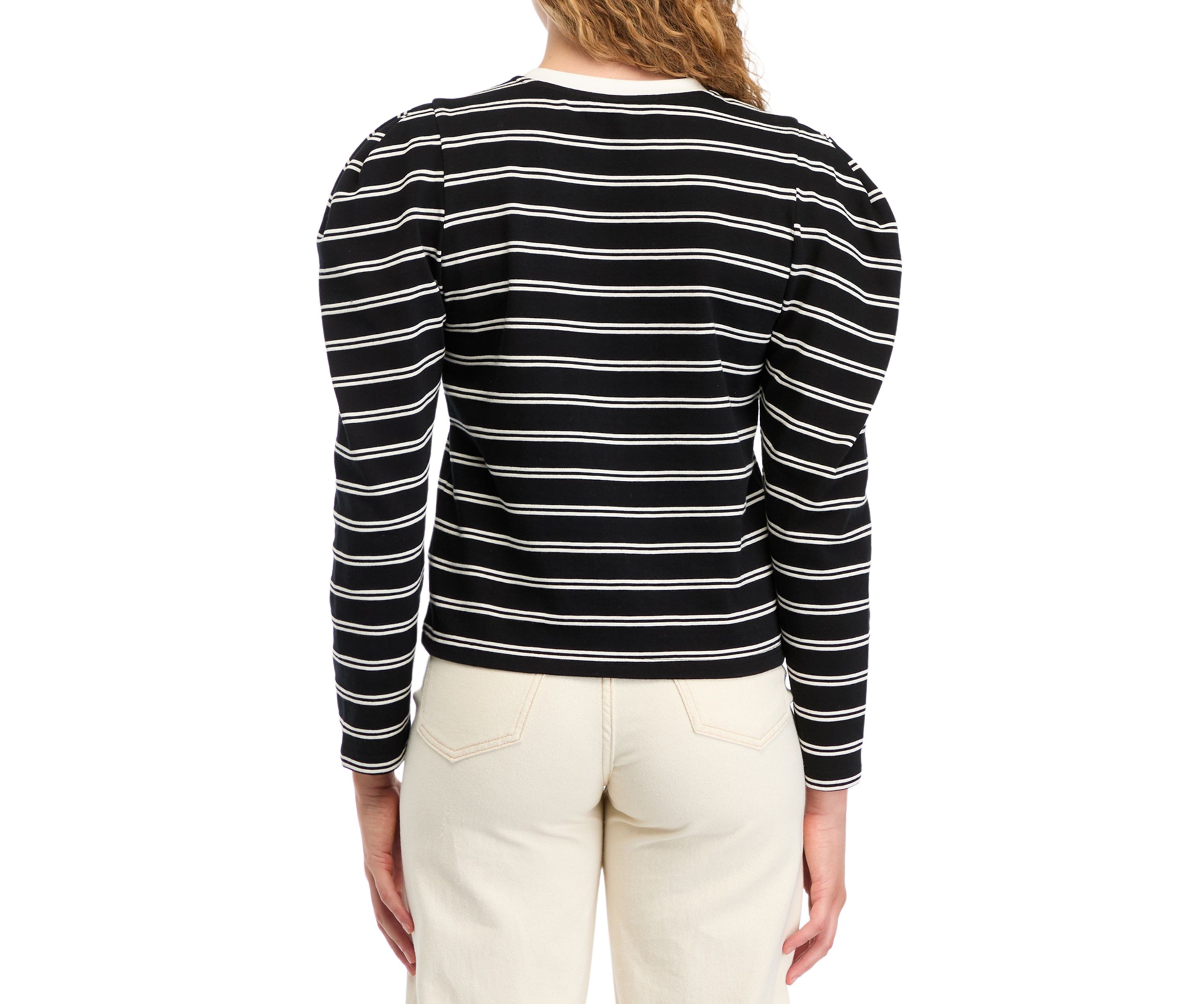 Womens Striped Puff Sleeve Top