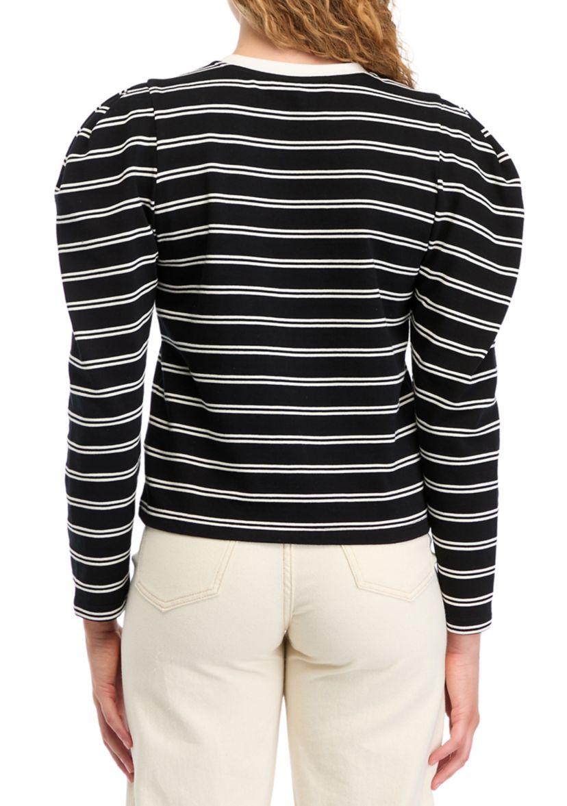 Womens Striped Puff Sleeve Top