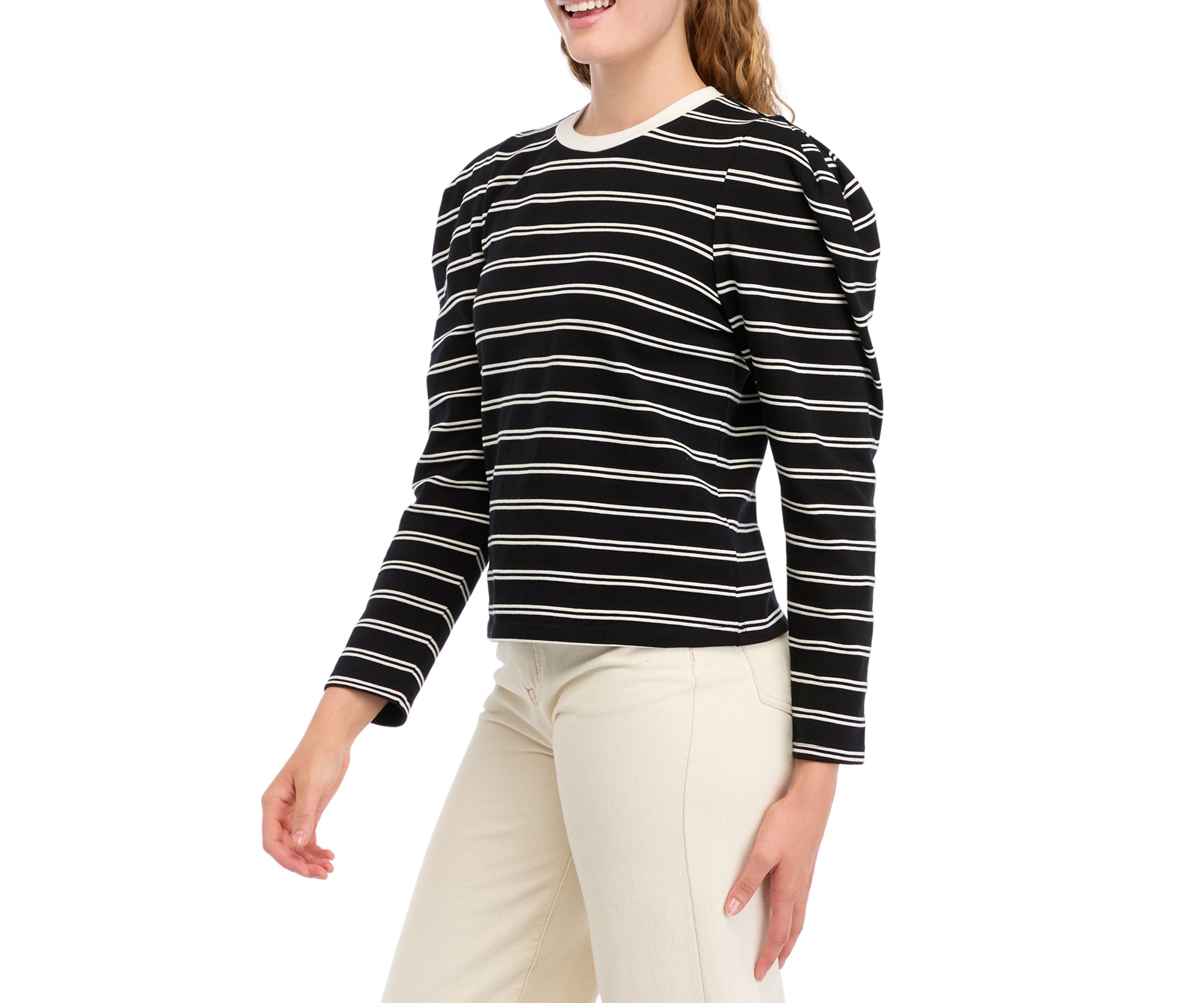 Womens Striped Puff Sleeve Top