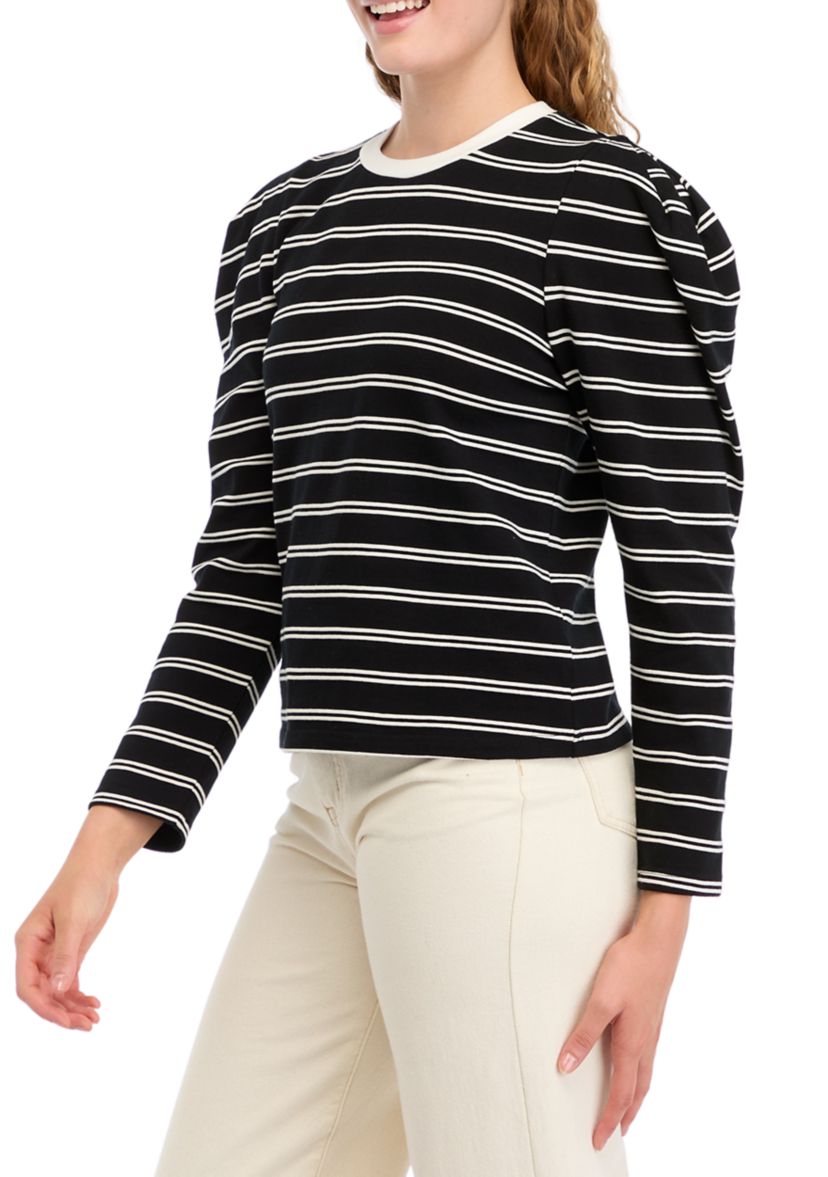 Womens Striped Puff Sleeve Top