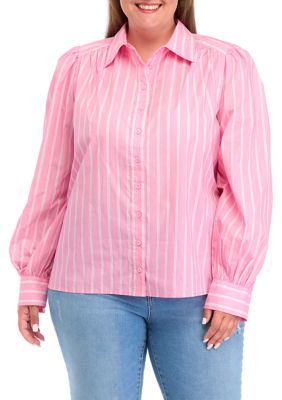 ENGLISH FACTORY Women's Plus Size Button Down Stripe Shirt