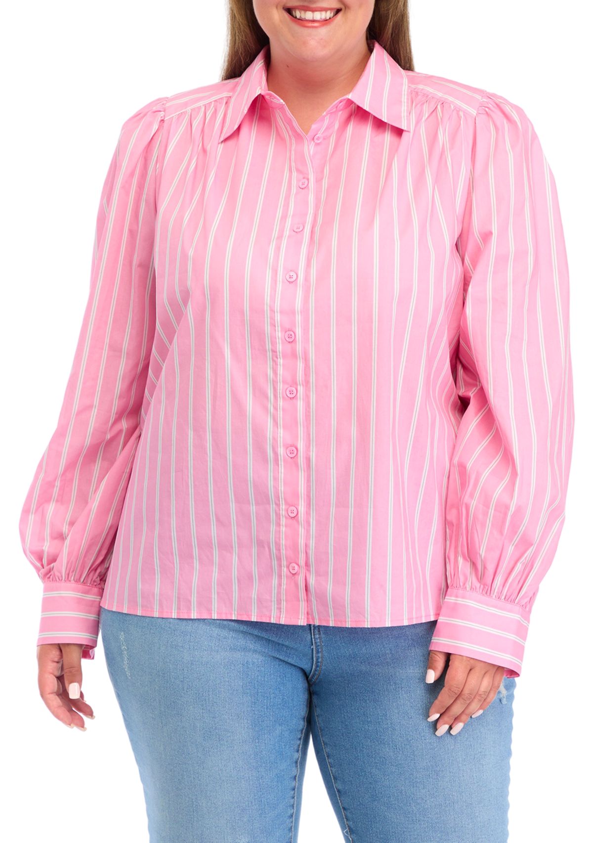 Plus Size Button Down Stripe Shirt