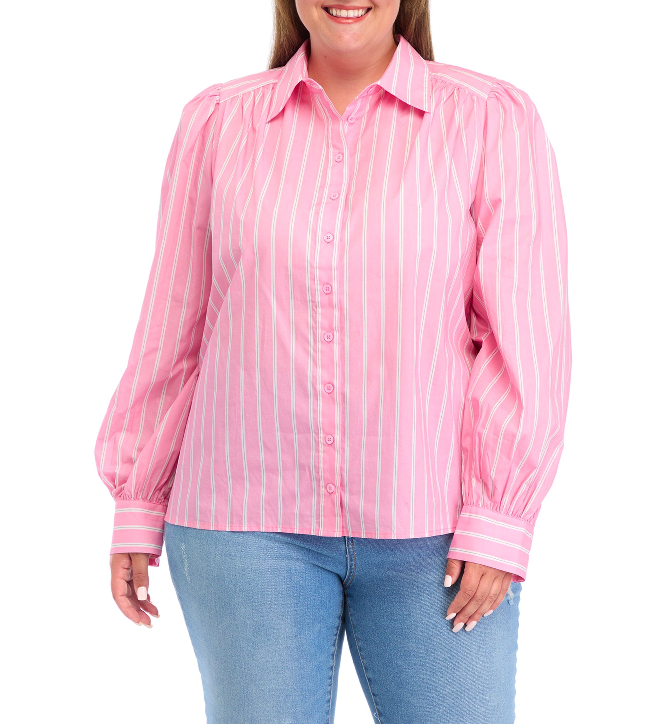 Plus Size Button Down Stripe Shirt