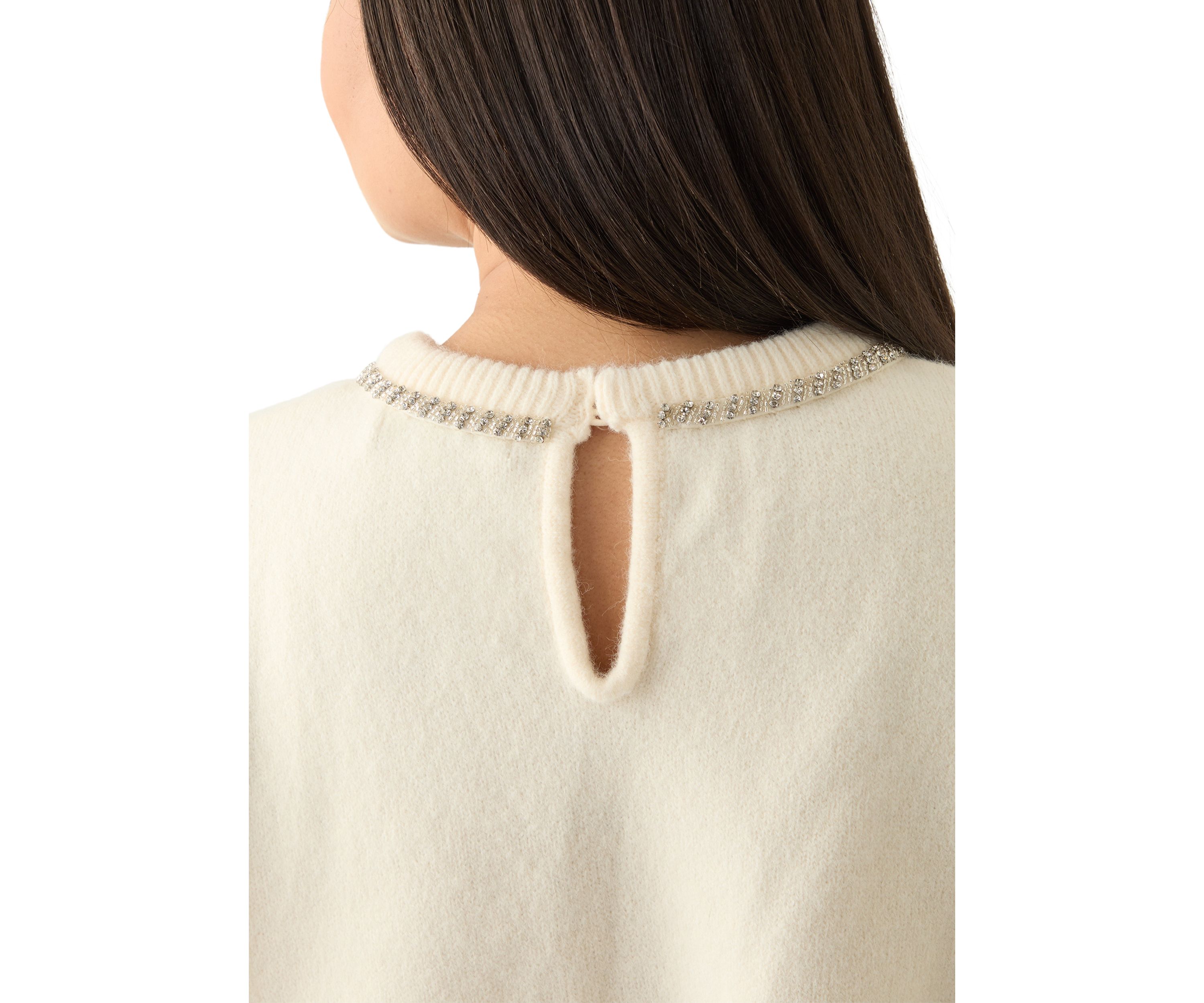 Plus Size Rhinestone Bow Knit Pullover 