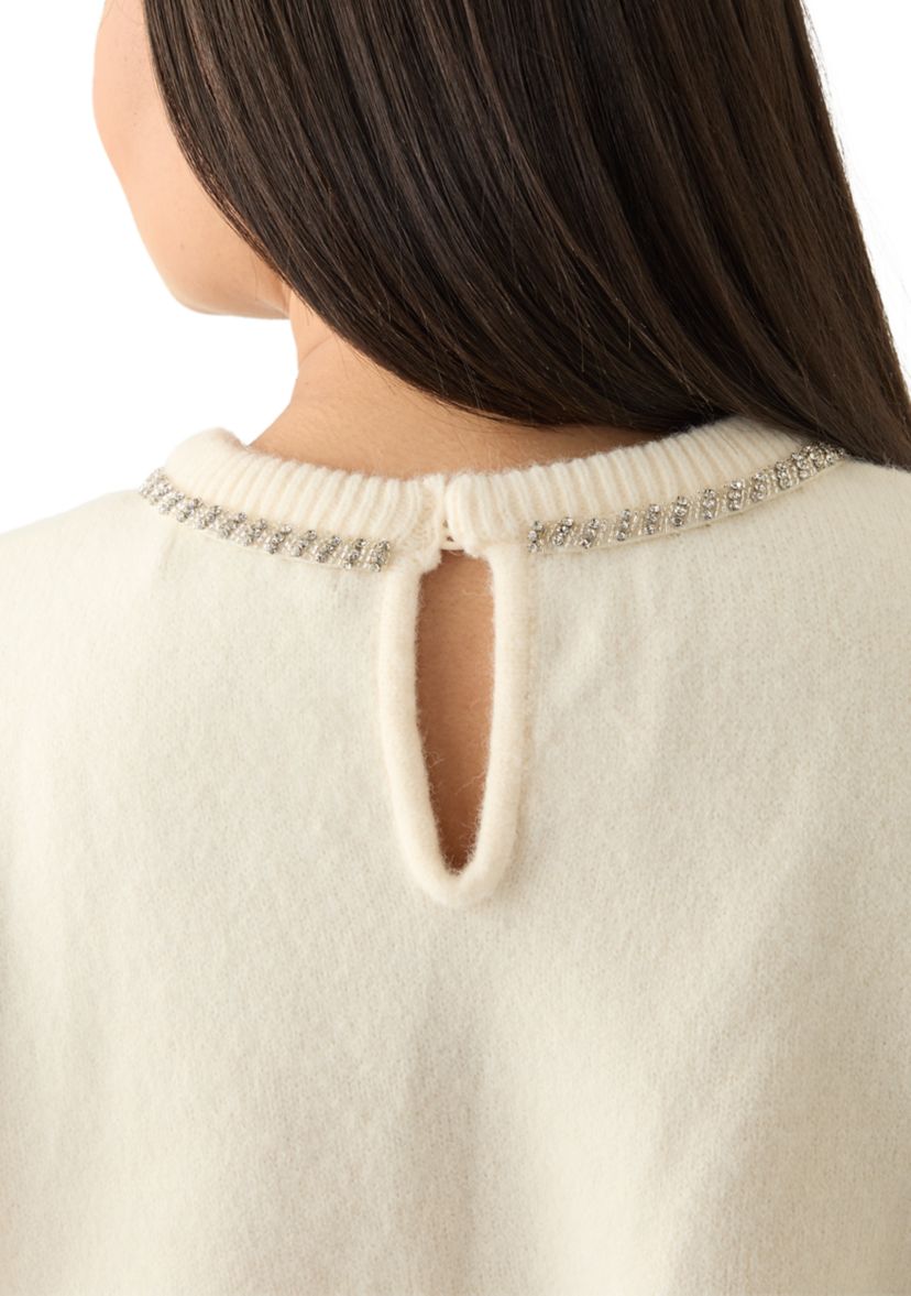 Plus Size Rhinestone Bow Knit Pullover 